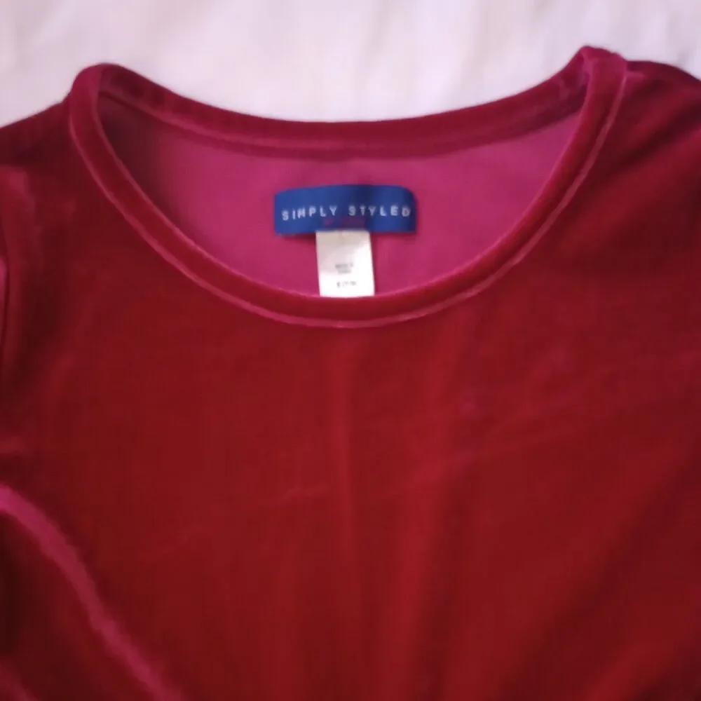 Simply Styled Crushed Red Velour Velvet 3/4 Sleeve Dress sz M 7/8 Girl Valentine